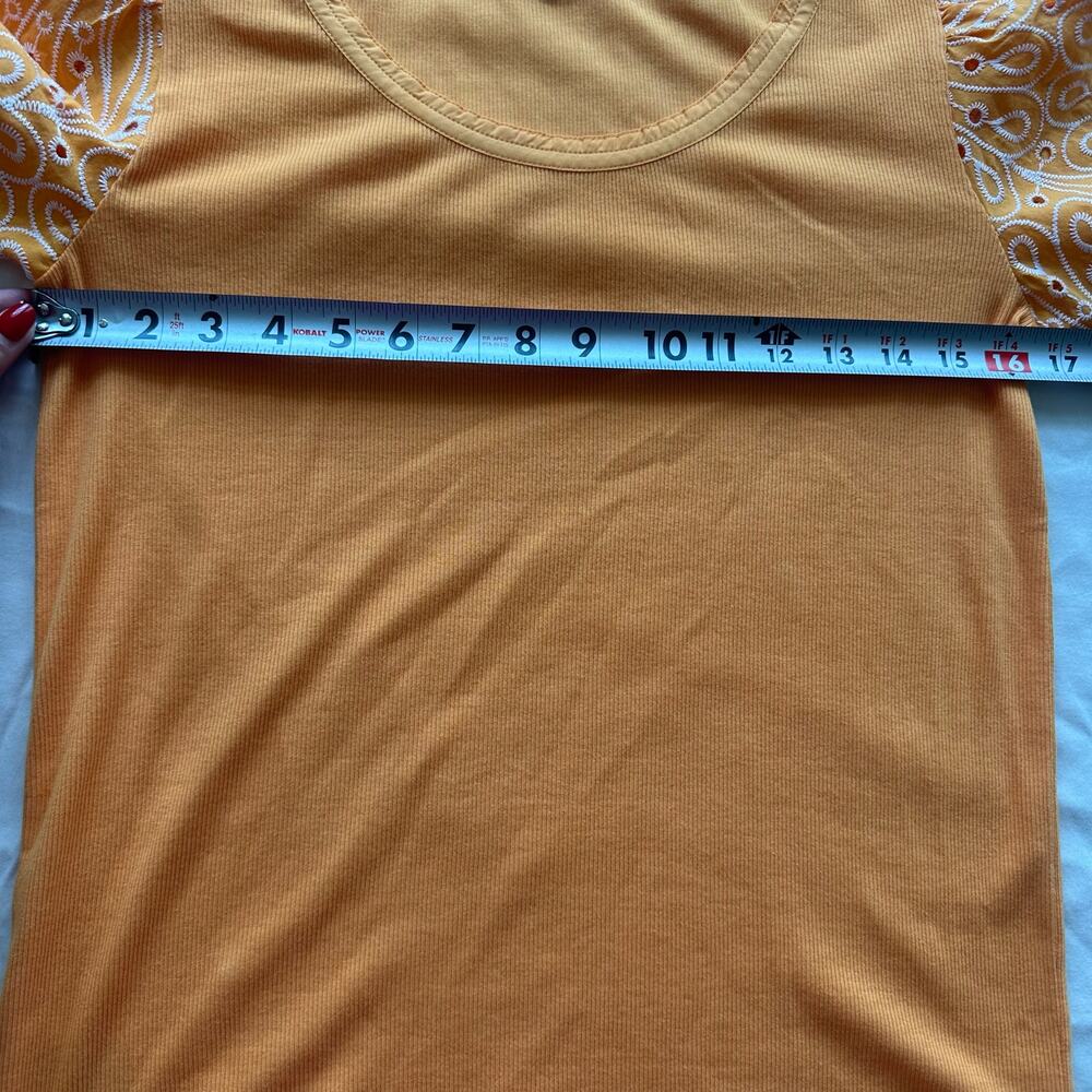 Ann Taylor LOFT Orange, Puffed Sleeves, Bandana Embroidery, Ribbed Top- M - Picture 8 of 9